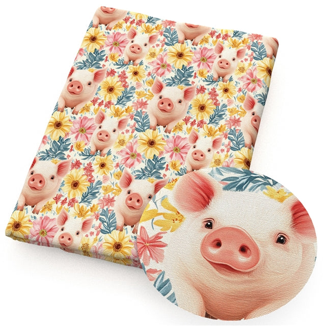 Pig and Daisies Printed Textured Liverpool/ Bullet Fabric with a textured feel