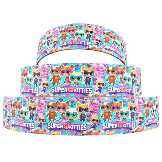 Super Kitties Football 1 Yard Printed Grosgrain Ribbon FeeFiFauxLeather