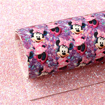 Minnie Mouse Glitter Double Sided Pattern Faux Leather Sheet