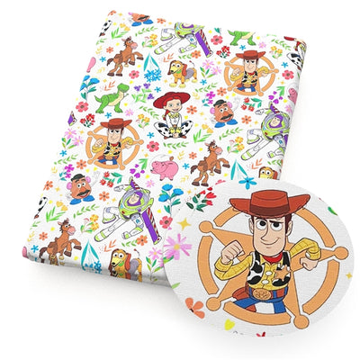 Toy Story Litchi Printed Faux Leather Sheet Litchi has a pebble like feel with bright colors