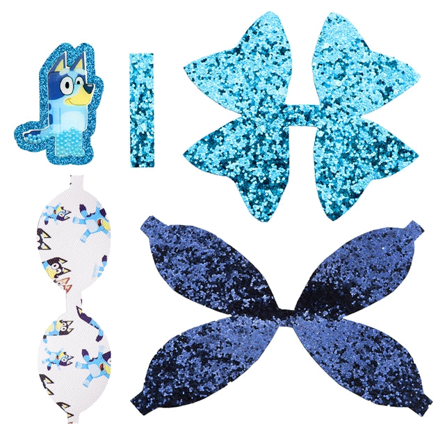 Blue Dog Printed Faux Leather Pre-Cut Bow