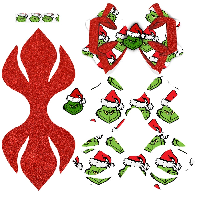The Grinch Christmas Printed Faux Leather Pre-Cut Bow Includes Centerpiece
