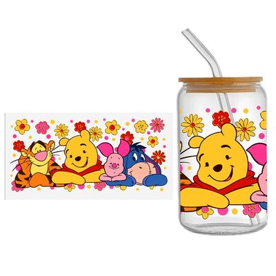 Winnie The Pooh UV DTF Glass Can Wrap for 16 oz Libbey Glass, Permanent and Ready to Apply, UV dtf Cup Wrap ready to ship, Glass Can Wrap