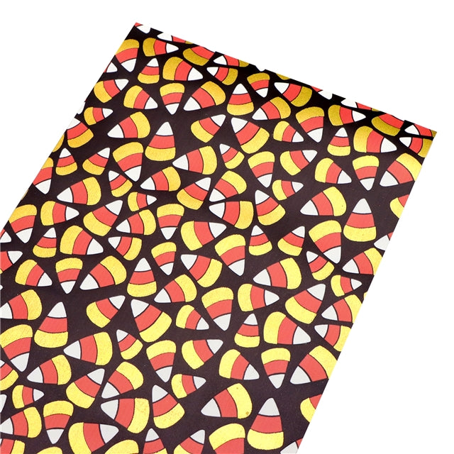 Candy Corn Halloween Print Gold Foil Printed Faux Leather Sheet Bright colors