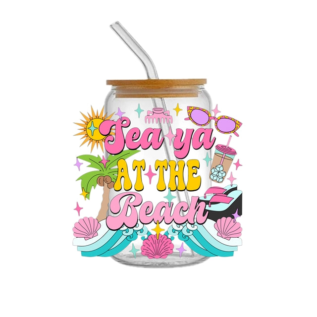 Birthday and Beach UV DTF Glass Can Wrap