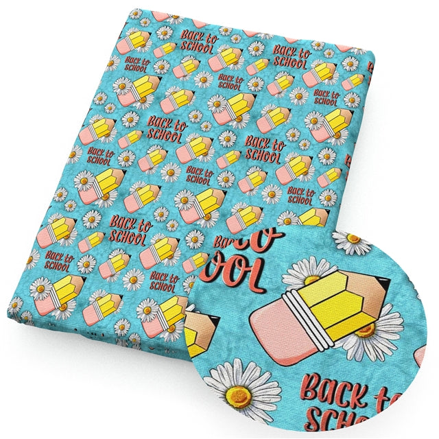 Back To School Pencils Printed Faux Leather Sheet Litchi has a pebble like feel with bright colors