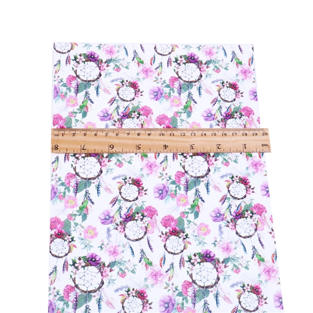 Dream Catcher Litchi Printed Faux Leather Sheet Litchi has a pebble like feel with bright colors