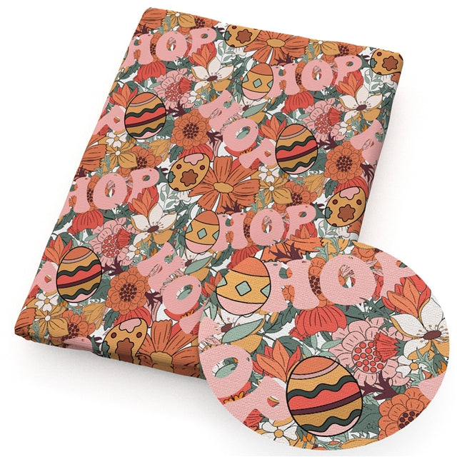 Easter Eggs Litchi Printed Faux Leather Sheet Litchi has a pebble like feel with bright colors