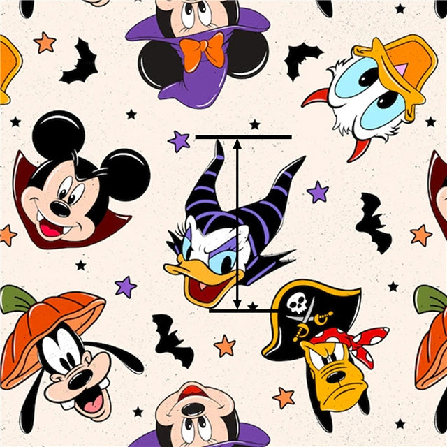 Halloween Villains Characters Printed Faux Leather Sheet Litchi has a pebble like feel with bright colors