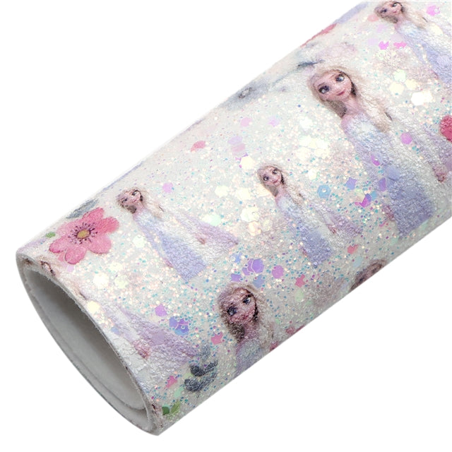 Princess Chunky Glitter Printed Faux Leather Sheet