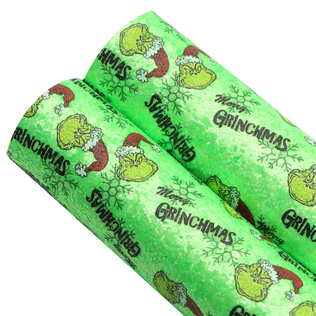 The Grinch Chunky Glitter Printed Faux Leather Sheet