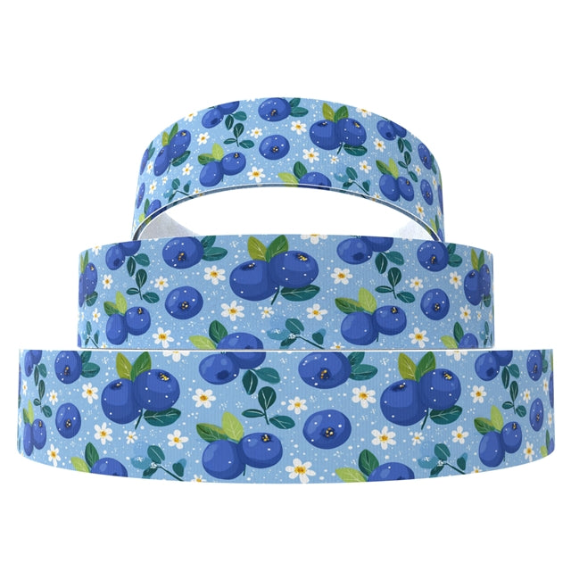 Blueberry 1 Yard 1 1/2 Inch Wide Printed Grosgrain Ribbon FeeFiFauxLeather