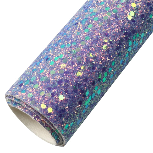 Holographic Chunky Glitter Printed Faux Leather Print Sheet