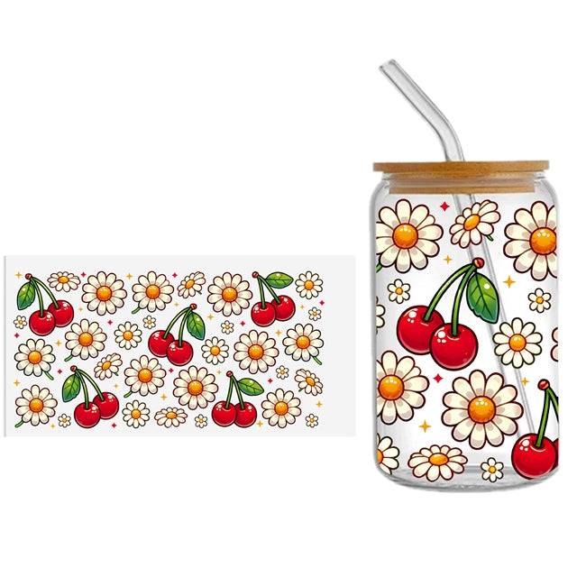 Cherry and Daisy UV DTF Cup Wrap – Easy Cup Wrap for Tumblers & Projects FeeFiFauxLeather
