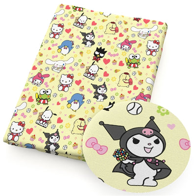 Kuromi Sanrio Hello Kitty Litchi Printed Faux Leather Sheet Litchi has a pebble like feel with bright colors