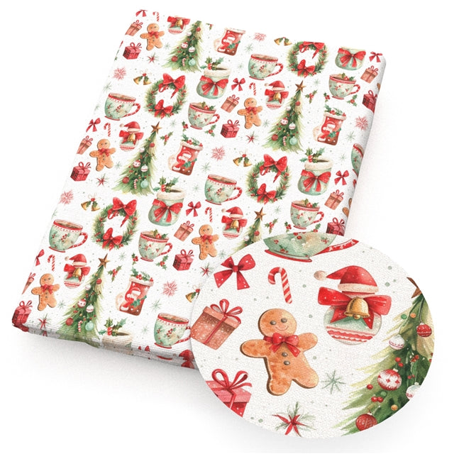 Gingerbread Christmas Faux Leather Sheet – Cartoon Character Smooth Material for DIY Accessories FeeFiFauxLeather