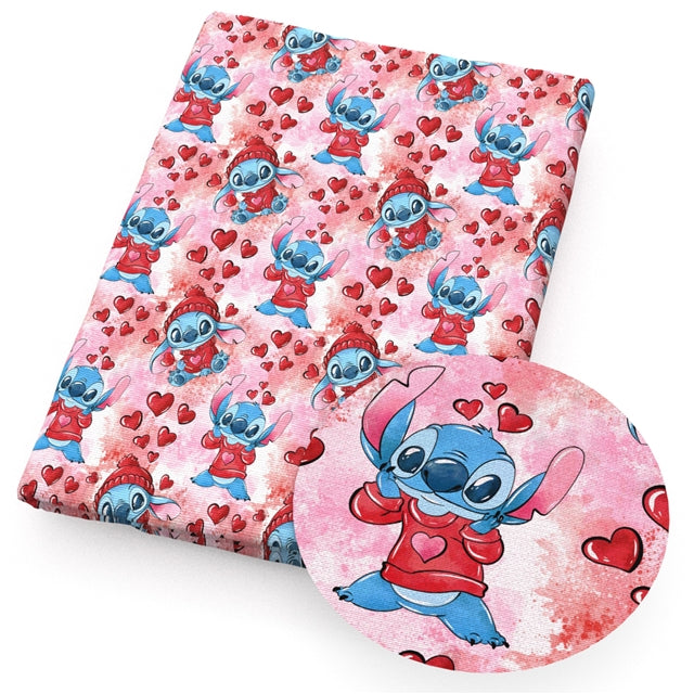 Blue Alien Valentine Print Smooth Faux Leather Sheet FeeFiFauxLeather