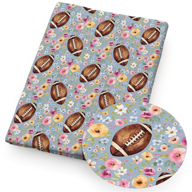 Footballs and Flowers Printed Faux Leather FeeFiFauxLeather