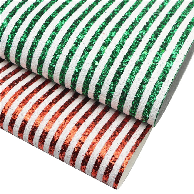 Red and White Stripes Chunky Glitter Christmas Candy Cane FeeFiFauxLeather