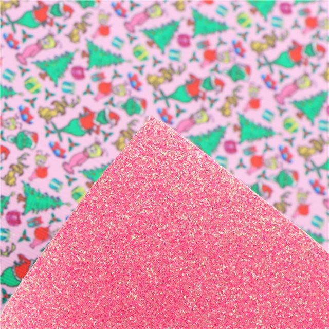 The Grinch Glitter Double Pattern Faux Leather Sheet FeeFiFauxLeather