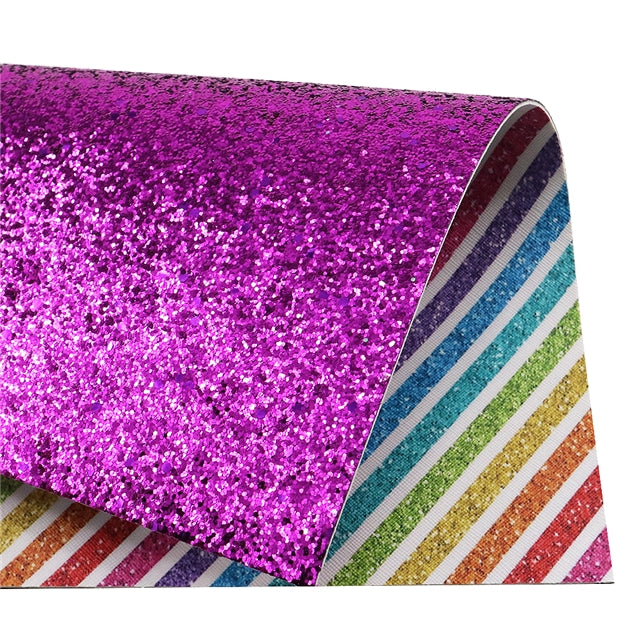 Rainbow Stripes Glitter Double Pattern Faux Leather Sheet