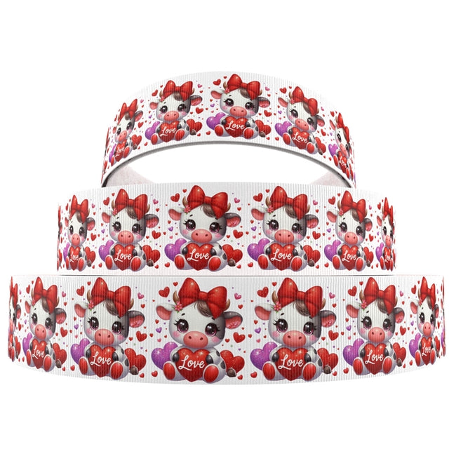 Valentine Cow 1 Yard Printed Grosgrain Ribbon