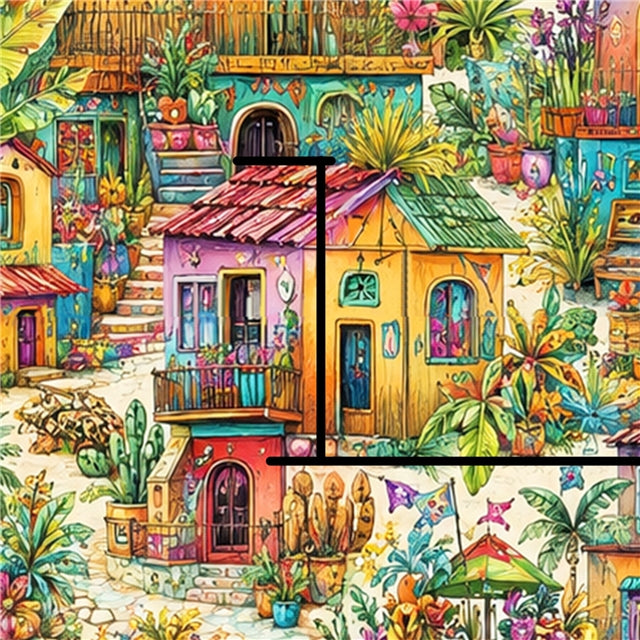 Tropical Village Printed Faux Leather Sheet FeeFiFauxLeather