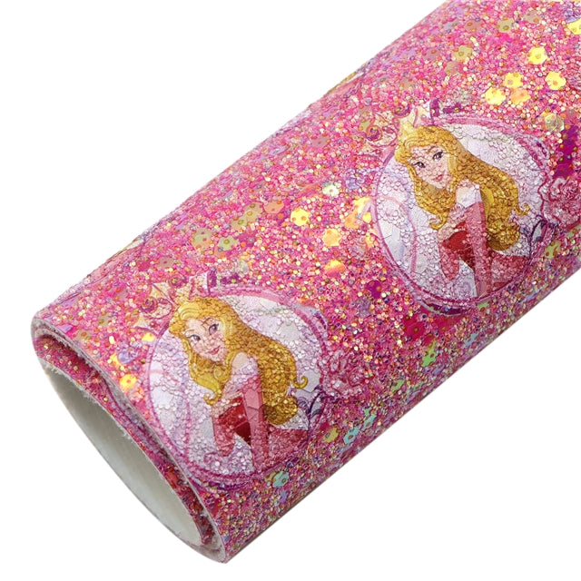 Princess Chunky Glitter Printed Faux Leather Sheet