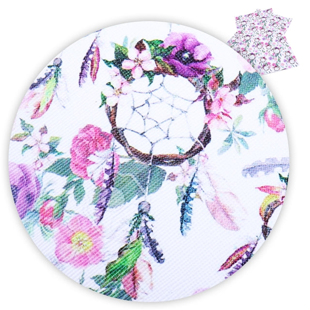 Dream Catcher Litchi Printed Faux Leather Sheet Litchi has a pebble like feel with bright colors