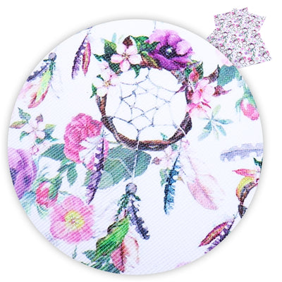 Dream Catcher Litchi Printed Faux Leather Sheet Litchi has a pebble like feel with bright colors