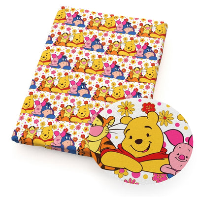 Winnie The Pooh and Friends Litchi Printed Faux Leather Sheet Litchi has a pebble like feel with bright colors