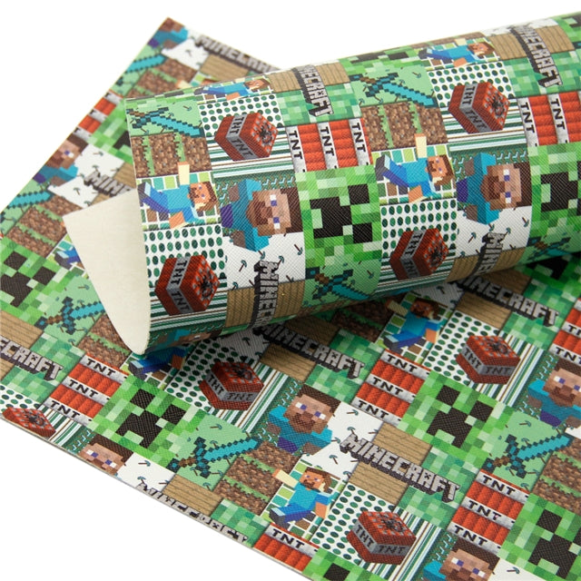 Minecraft Printed Faux Leather Sheet Litchi has a pebble like feel with bright colors