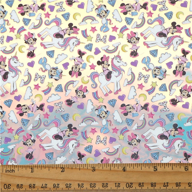 Mouse and Unicorns Holographic Printed Faux Leather Print Sheet