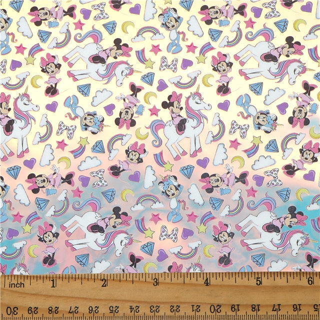 Minnie and Unicorns Holographic Printed Faux Leather Print Sheet