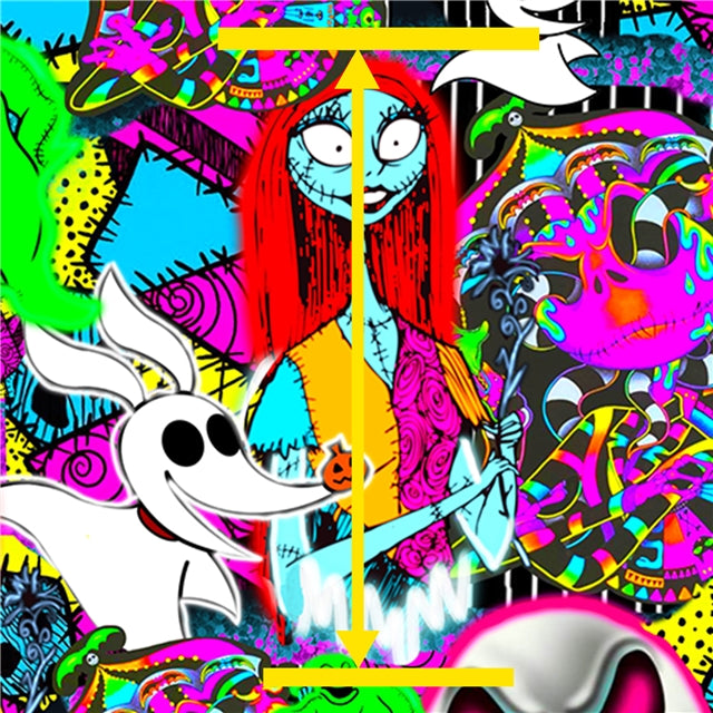 Nightmare Before Christmas Printed Faux Leather Sheet Litchi has a pebble like feel with bright colors
