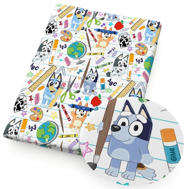 Blue Dog Back To School Textured Liverpool/ Bullet Fabric