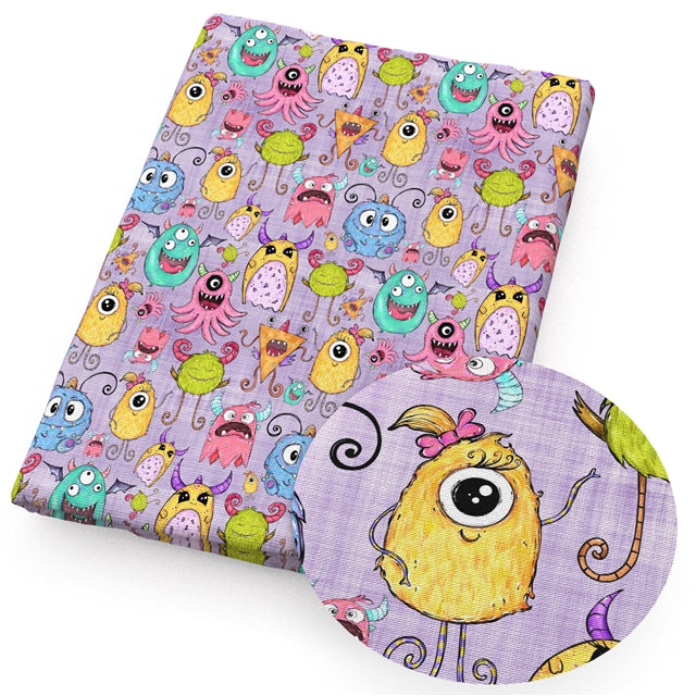 Furry Monsters Printed Faux Leather Sheet Litchi has a pebble like feel with bright colors