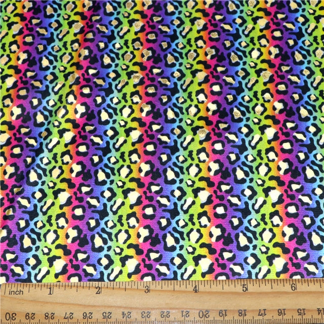 Leopard Rainbow Gold Foil Printed Faux Leather Sheet Bright colors FeeFiFauxLeather