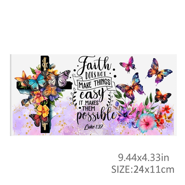 Cross and Flowers UV DTF Cup Wrap – Easy Cup Wrap for Tumblers & Projects FeeFiFauxLeather