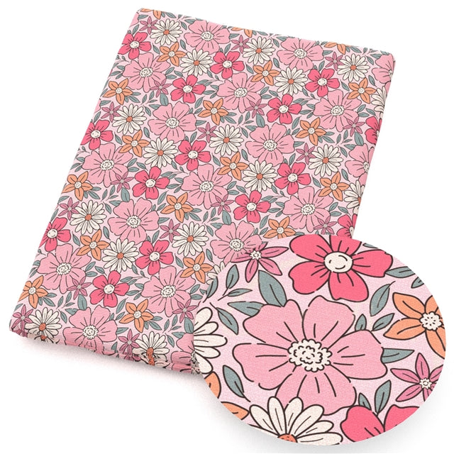 Vintage Daisy Bloom Printed Faux Leather Sheet FeeFiFauxLeather