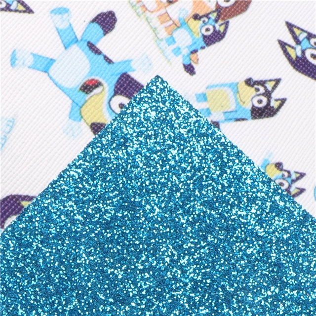 Blue Dog Glitter Double Sided Pattern Faux Leather Sheet