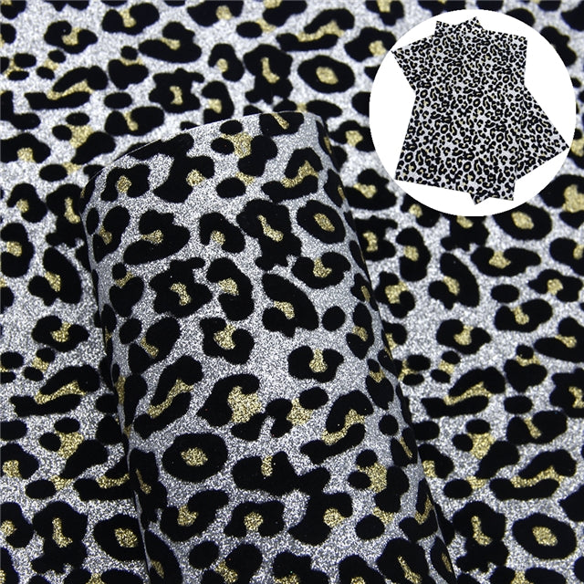 Silver Velvet Leopard Printed Fine Glitter Sheet