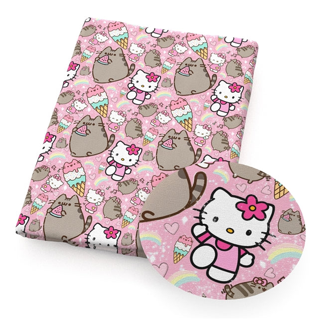 Cute Cat Printed Faux Leather Sheet Litchi has a pebble like feel with bright colors