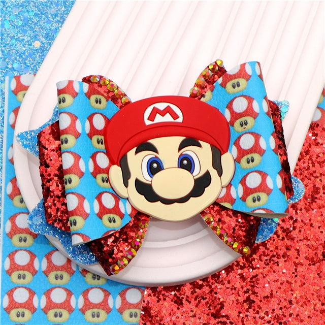 Super Mario Printed Faux Leather Pre-Cut Bow Includes Centerpiece