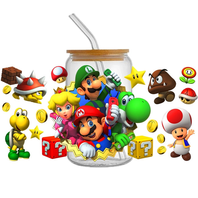 Super Mario UV DTF Glass Can Wrap FeeFiFauxLeather