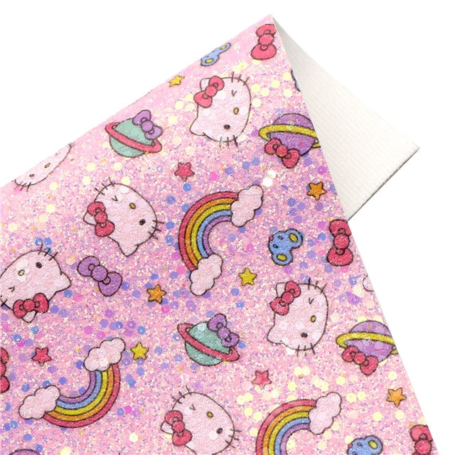 Cat Litchi Printed Faux Leather Sheet Litchi has a pebble like feel with bright colors