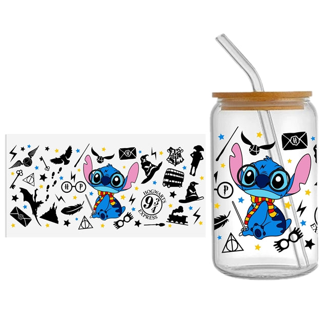 Stitch Harry Potter UV DTF Glass Can Wrap for 16 oz Libbey Glass, Permanent and Ready to Apply, UV dtf Cup Wrap ready to ship, Glass Can Wrap