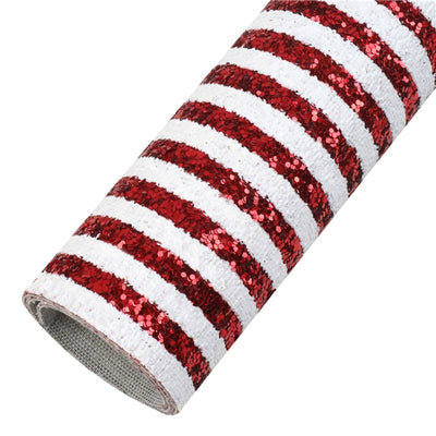 Red and White Stripes Chunky Glitter Christmas Candy Cane Printed Faux Leather Sheet