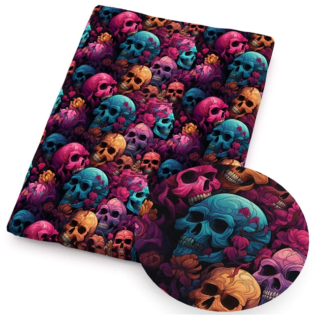 Skulls Print Smooth Faux Leather Sheet FeeFiFauxLeather
