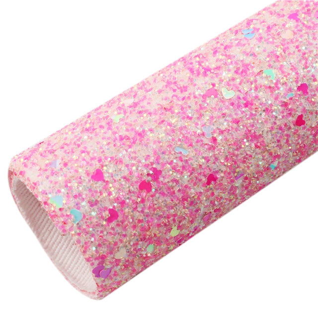 Pink Chunky Sequins Hearts Printed Fine Glitter Sheet